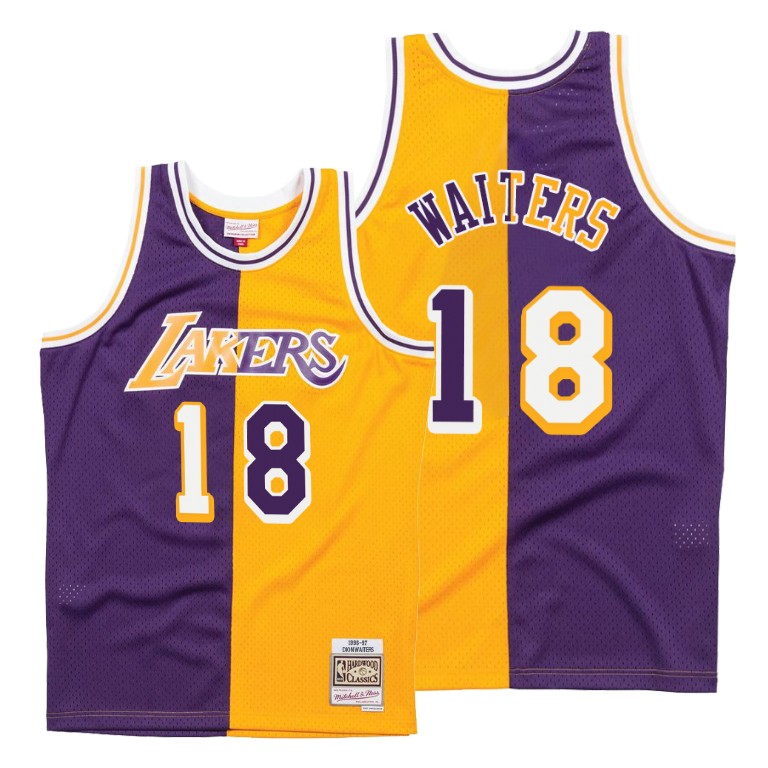 Men's Los Angeles Lakers Dion Waiters #18 NBA Vintage Split Edition Purple Gold Basketball Jersey KAV3083CM